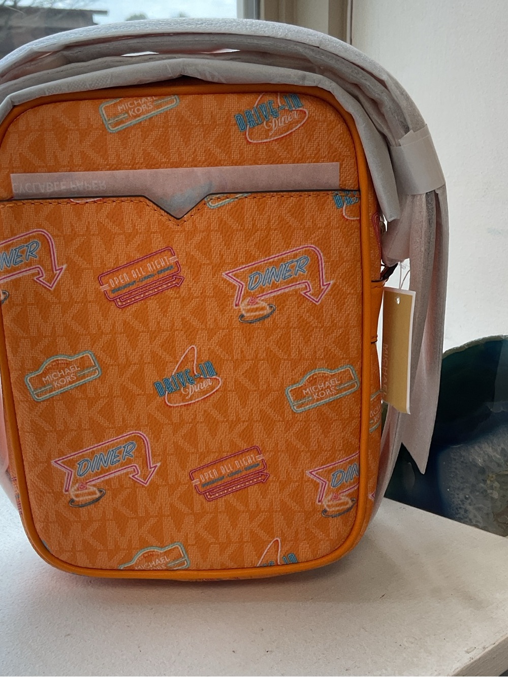 Michael Kors NWT Orange Logo-Print Men’s Crossbody Backpack